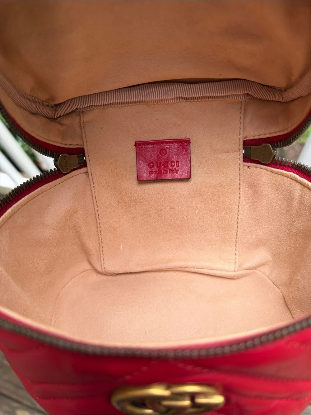 Gucci (Authenticated by Posh) Red Quilted GG Round Crossbody Backpack GUC